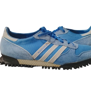 Vintage 80's Adidas Marathon TR Sneakers US 14 Blue White Gray