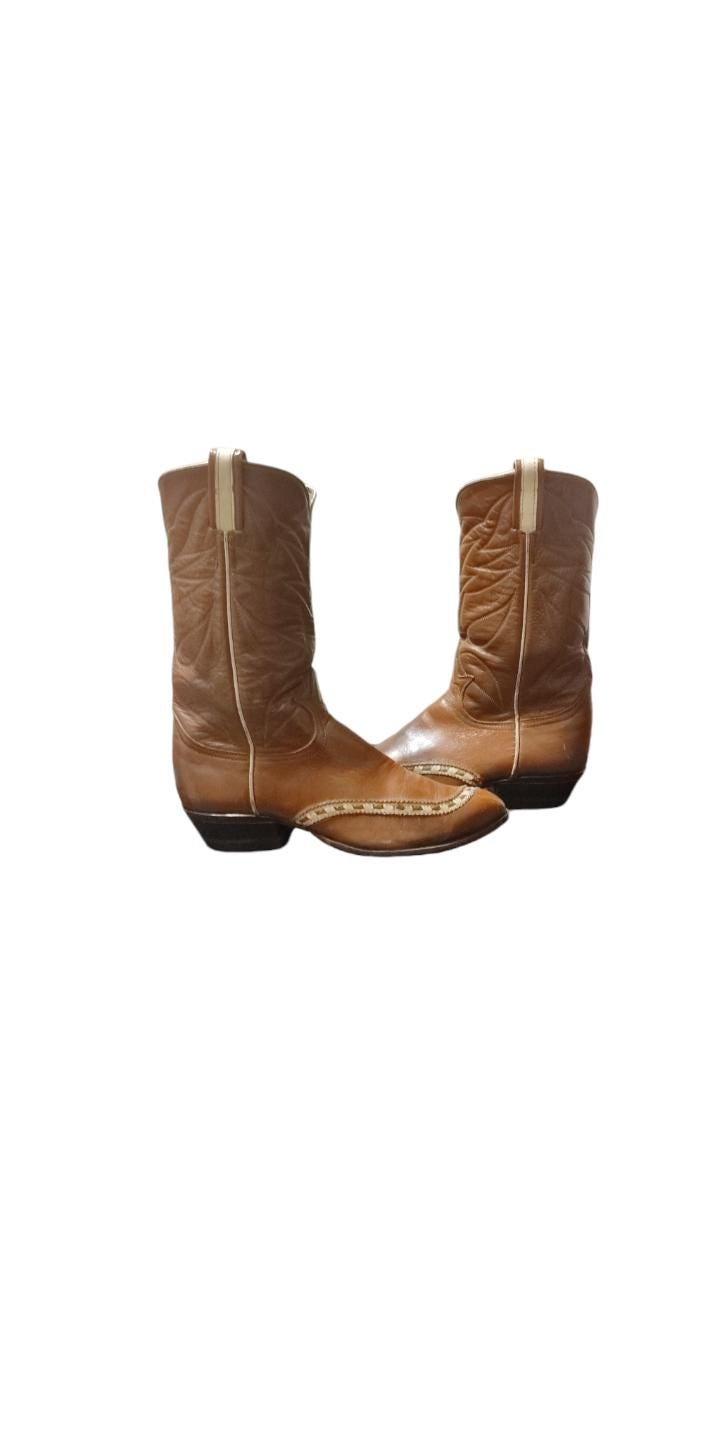Tony Lama vintage cowboy boots camperos western EU 38 US wo's 7.5 handmade brown white