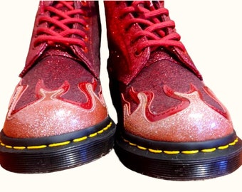 Dr Martens 1460 bottes femmes UK 3 rouge paillettes lacets chaussures