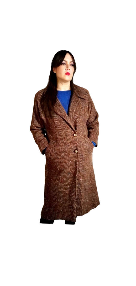 Cappotto donna anni 80 tweed marrone M/L