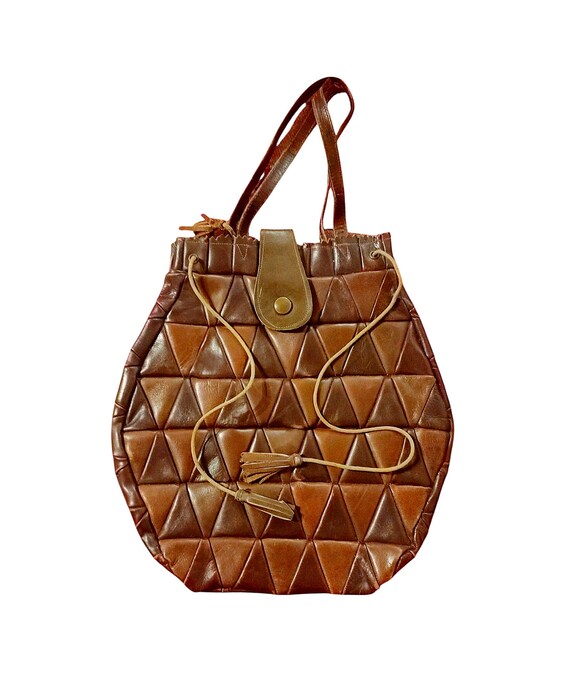 Vintage 1960s pineapple-shaped patchwork leather … - image 1