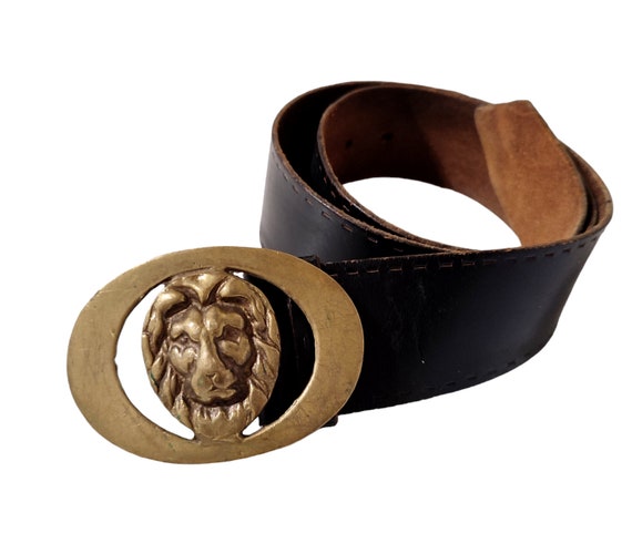 Vintage Leather Lion Head Belt Lion Head Leather Belt - Cellar Leather main image 2