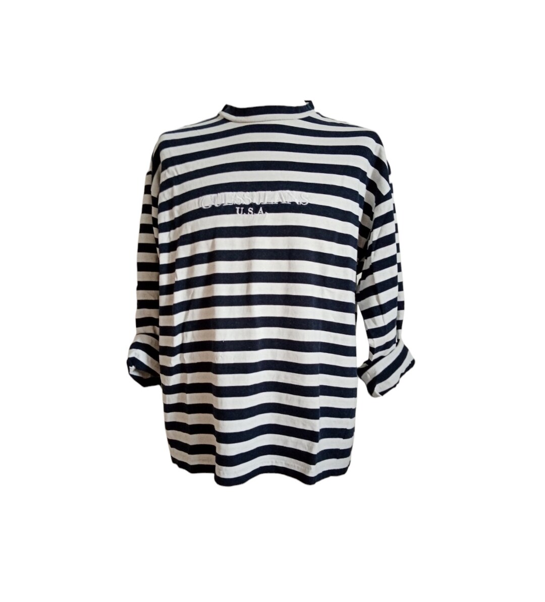 Vtg GUESS Spellout Long Sleeve T Shirt Size L Bigger 90s USA