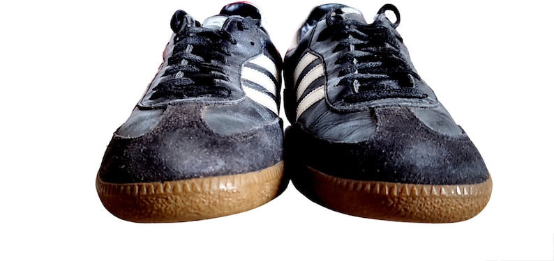 Vintage 90er Jahre Adidas Samba Sneakers US 7,5 UK 7 schwarz weißes Leder Hergestellt in Litauen Bild 6