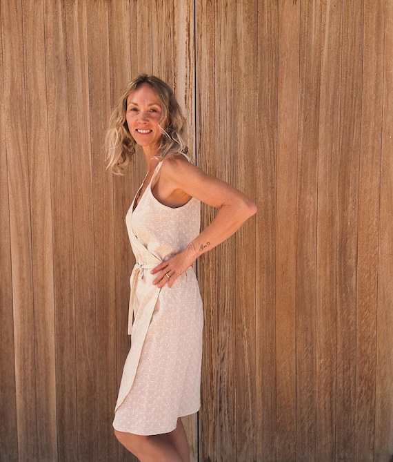 Cream Floral Embroidered Cotton Linen Wrap Dress - Ibiza Cream Floral Embroidered Cotton Linen Wrap Dress - Ibiza