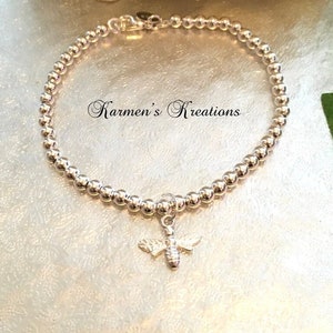 Sterling Silver Bumble Bee Bracelet, 925 Sterling Silver Bead Ankle Chain, Silver Bumble Bee Bracelet, Silver Charm Ankle Chain