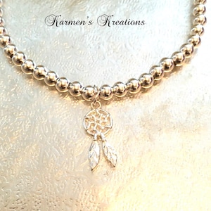 925 Sterling Silver Dreamcatcher Bracelet, Sterling Silver Bead Bracelet, Silver Dreamcatcher Bracelet, Large Silver Charm Bracelet