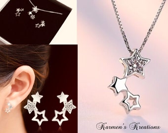 Sterling Silver Star Necklace star earring set