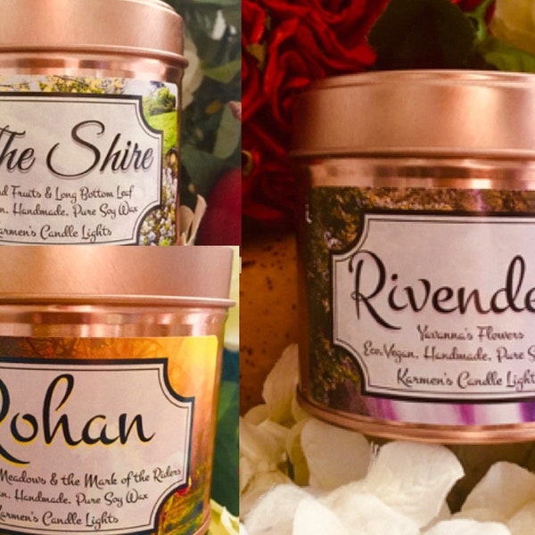 The Fellowship Collection | Tolkien book inspired Candles | The Shire, Rivendell, Rohan 3 Large Candles 200ml Pure Soy Wax Candle