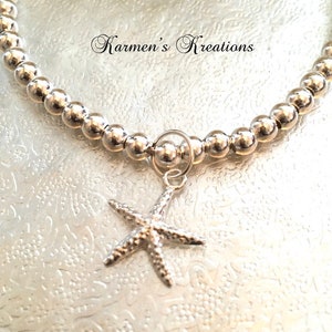 Sterling Silver Starfish Charm Bracelet: Beaded Ankle Bracelet