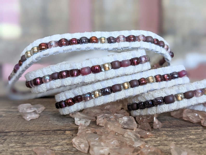 White Suede Wrap Bracelet, Leather 5 Wrap Bracelet, Leather Wrap Bracelet, Leather Beaded Bracelet, Leather Bracelet, Suede Bracelet image 6