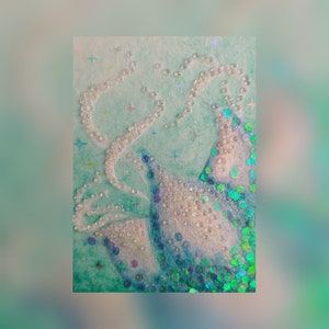 Kristallkelche ~Meergrün~ Original Miniatur-Glitzergemälde Aceo Atc Ooak Floral Fantasy einzigartige Wohnkultur Wandkunst