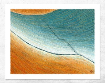 Abstract Aerial Landscape Art Print | Bold Contemporary Limited Edition Giclee Art Print | Orange and Blue print