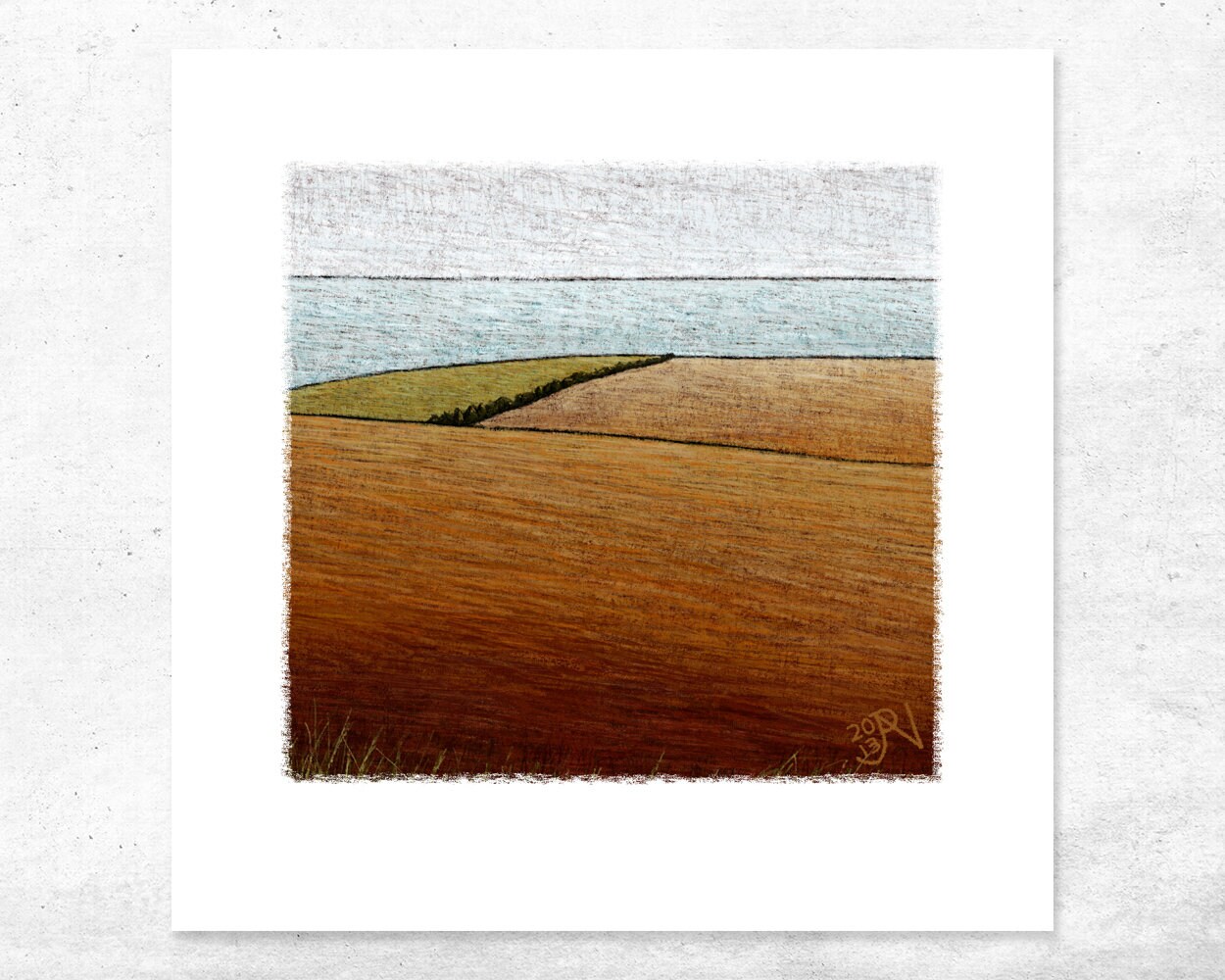 Original Gouche Desktop Artwork, Landscape Mini Painting, 4x4, Hand Painted  Gouche Rolling Hills 