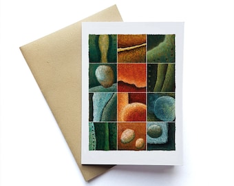 Set of 4 Artist Designed Greeting Cards, Blank inside. Artwork by Australian Artist, Original Art, Red Blue Orange