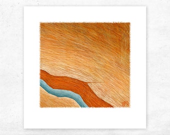 Burnt orange modern abstracted aerial landscape art print of Katherine Gorge in the Australian Northern Territory outback.