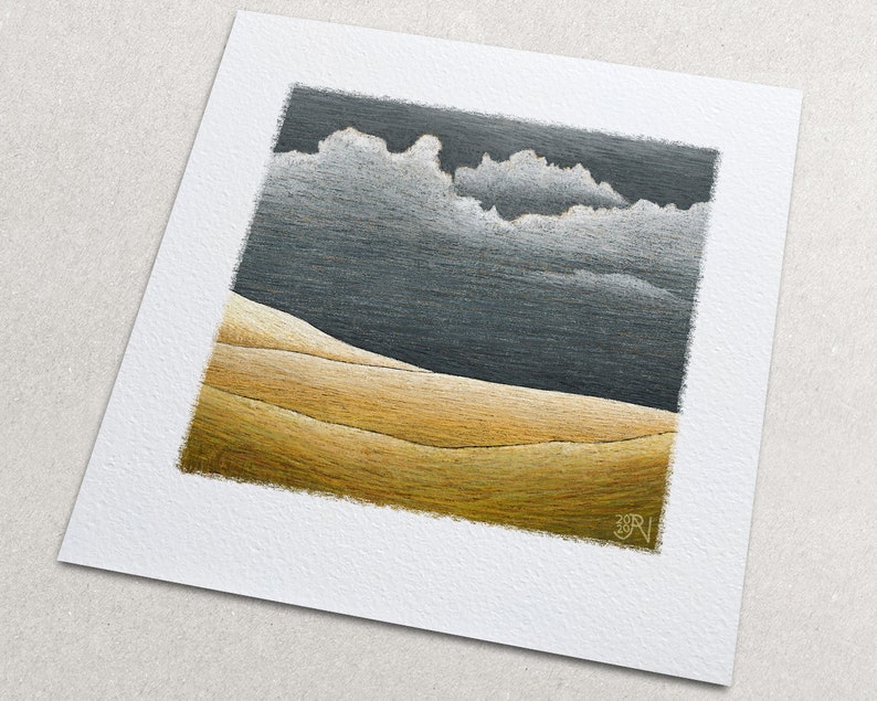 Modern landscape art print of an approaching storm. Small giclee print on high quality, lightly textured archival paper. image 1