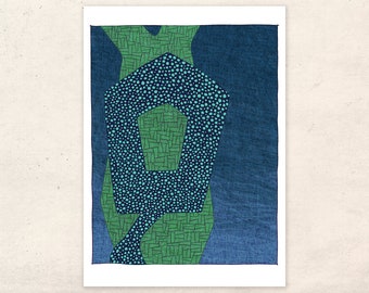 Blue and Green abstract figure art print