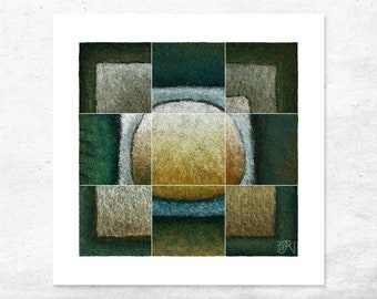 Abstract Moon Art Print | Limited edition giclee print | Unique, modern & contemporary design of a silver moon | Green, blue wall art