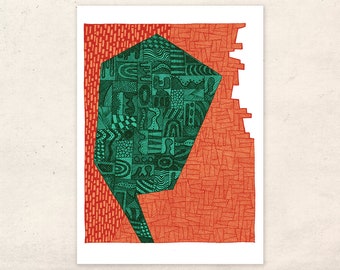 Orange Portrait Print, Little Abstract Print, Small Art Collection