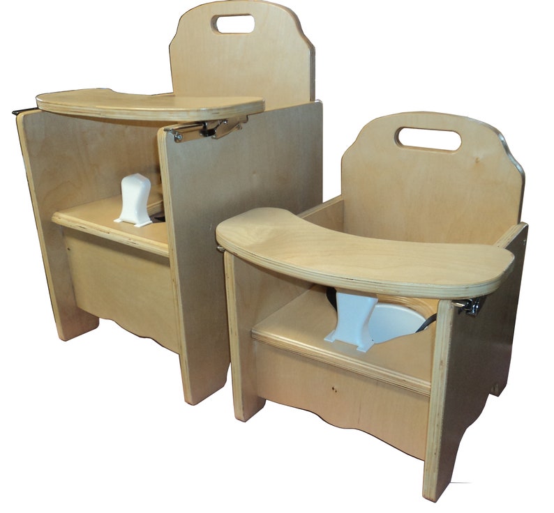 A New Wooden Potty Chair W/ Latching Tray, Pot, and Pee Deflector