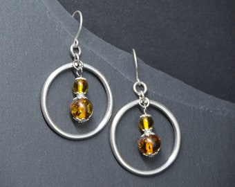 modern gemstone gift Oval geometric gemstone earrings dangle sterling silver Baltic amber jewelry statement crystal jewelry