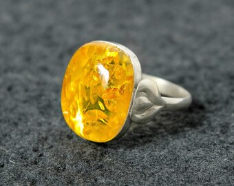 nature boho ring Amber ring brown natural amber gemstone ring for women birthday gift for her flower ring in silver /& Baltic amber