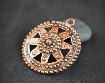 Mandala necklace with chain, patined copper necklace for norse viking, nordic metalsmith unisex jewelry for men and women