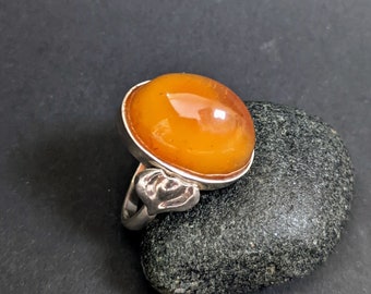 Amber ring size US 7 1/2, sterling silver ring for woman, 25th anniversary gift for wife, warm stone ring