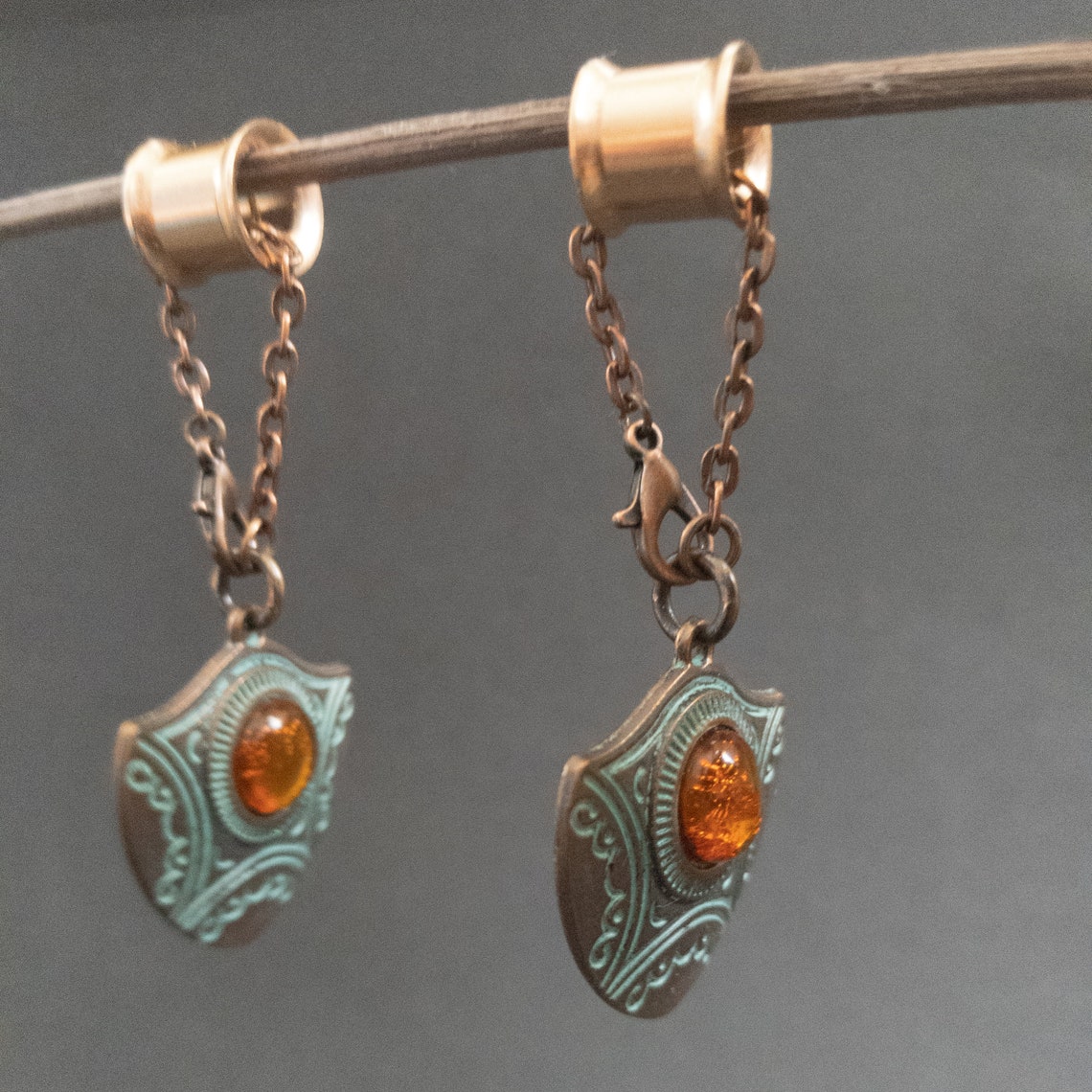 Patined Tunnel Earrings Dangle Ear Weights Plug Hanging Ear Etsy UK