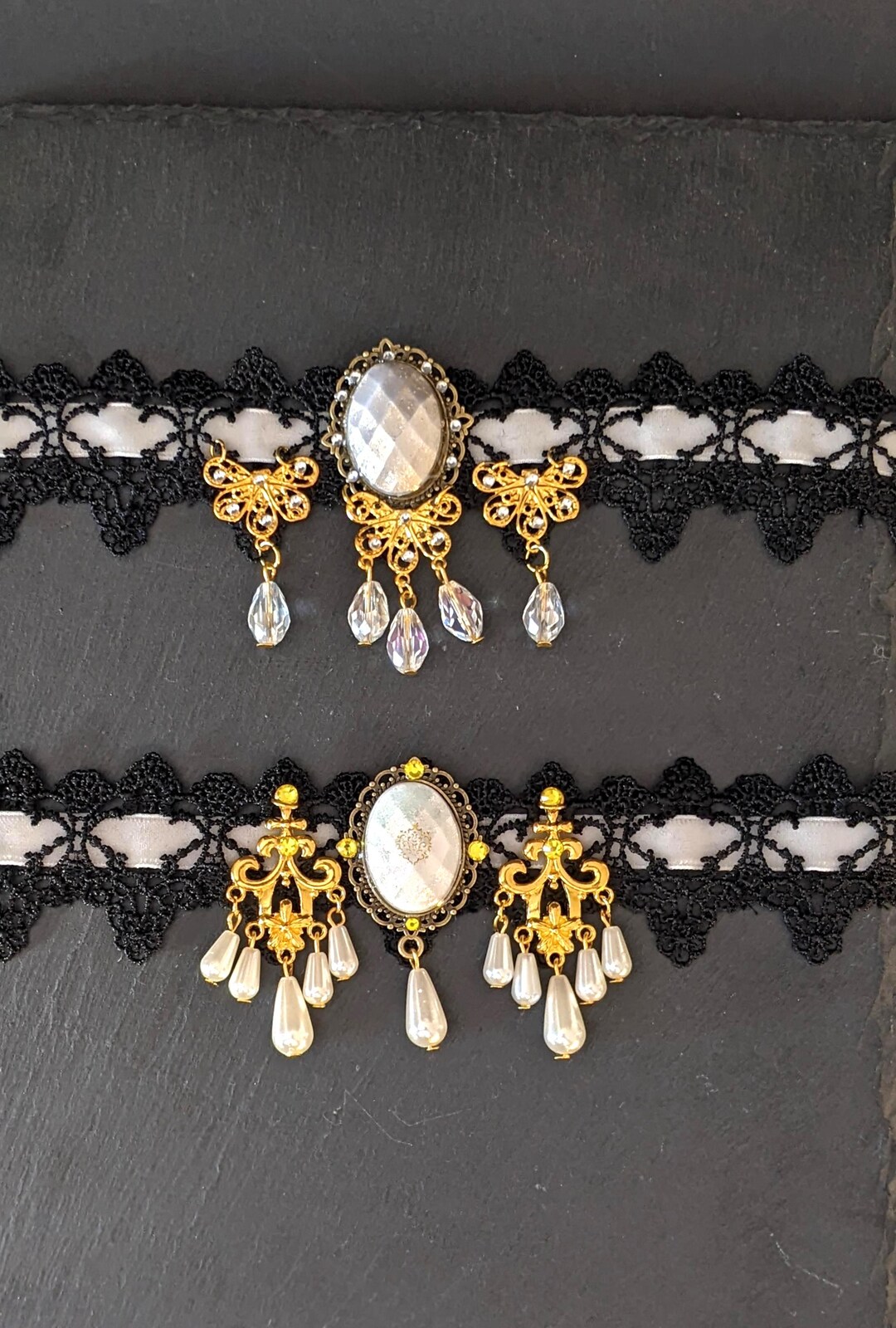 Victorian Gothic Lace Choker | Crystal Pearl Drop Choker Necklace ...