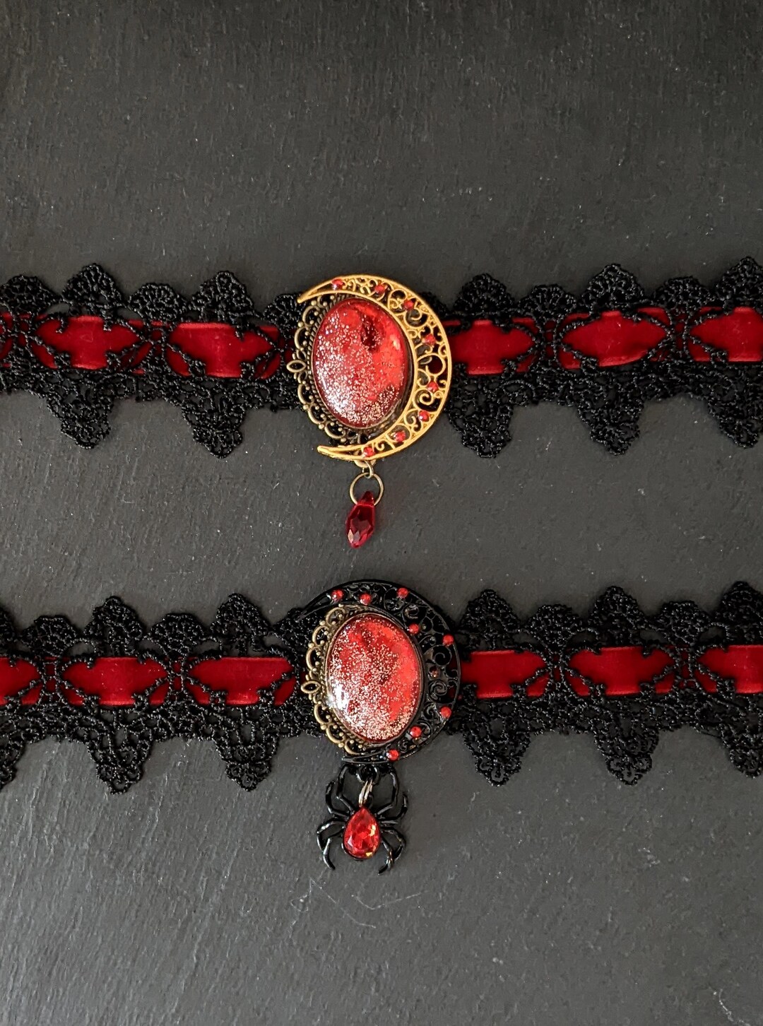 Red Gothic Lace Choker | Vampire Gothic Necklace | Dark Romance Jewelry ...