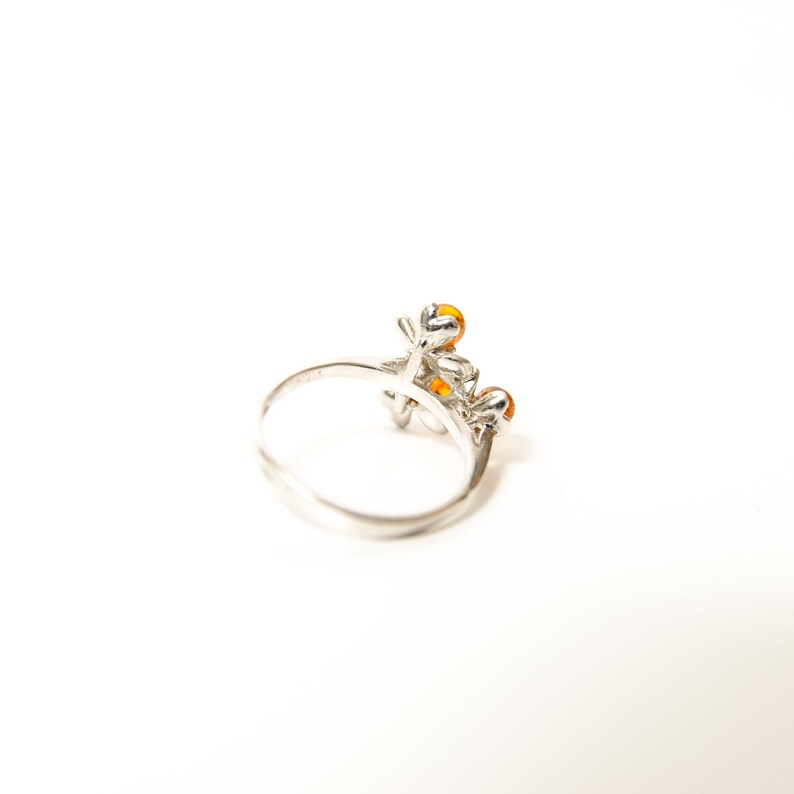 nature boho ring Amber ring brown natural amber gemstone ring for women birthday gift for her flower ring in silver /& Baltic amber