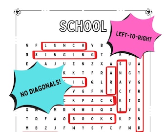 Kids Word Search, All Left-to-Right, No Diagonals 5 pages