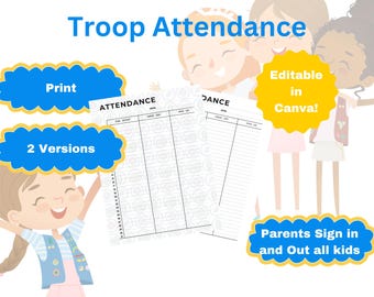 Troop Meeting Attendance Sheet - Sign In and Out - 2 versions