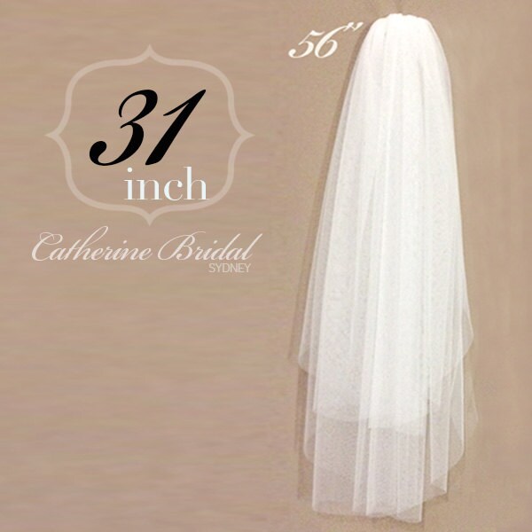 31" Elbow Veil with  25" Blusher made from Soft Bridal Tulle - 2 Tier