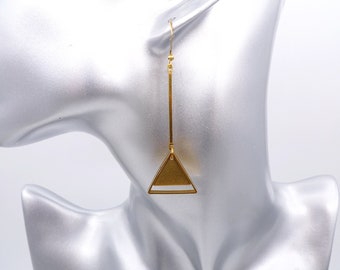 Raw brass drop earrings, Long Slim Earrings, Triangle drop Earrings, Minimalist earrings
