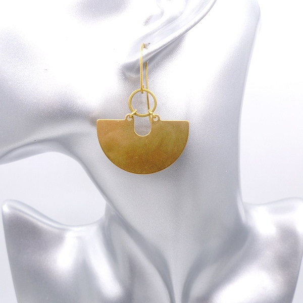Raw brass earrings, Geometric dangle earrings, Half circle earrings, Half Moon Earrings, Simple earrings,  Moden earrings