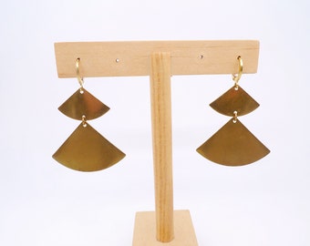 Raw brass earrings, Geometric dangle earrings, Simple earrings,  Moden earrings, Raw brass earrings, Sector drop earrings, Fan earrings