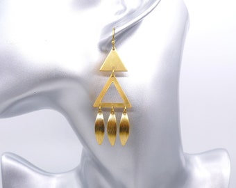 Raw Brass Triangle Drop Earrings: Geometric Dangle Earrings