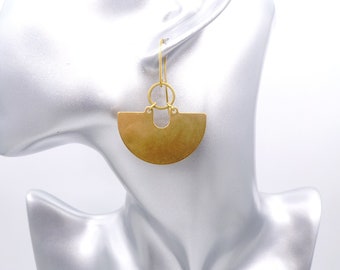 Raw brass earrings, Geometric dangle earrings, Half circle earrings, Half Moon Earrings, Simple earrings,  Moden earrings