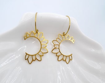 Raw brass earrings, Geometric dangle earrings, Simple earrings,  Half circle earrings, Moden earrings