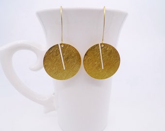 Raw Brass Circle Earrings: Geometric Modern Dangle