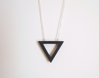 Long necklace, triangle necklace, black pendant necklace, Geometric necklace