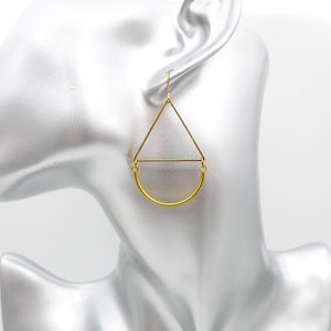 Raw brass earrings, Geometric dangle earrings, Simple earrings, Moden earrings image 1