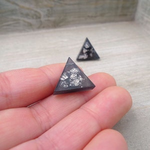 Triangle stud earrings, black and silver studs, Stainless steel posts, Geometric studs,