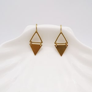 Triangle drop Earrings, Raw brass drop earrings, Geometric dangle earrings, Simple earrings, Moden earrings