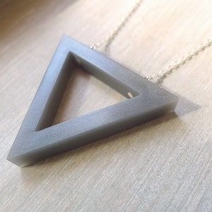 Simple triangle necklace, Long necklace,Grey pendant necklace, Geometric necklace image 3