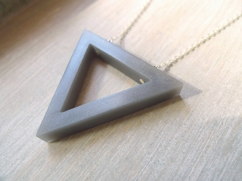 Simple triangle necklace, Long necklace,Grey pendant necklace, Geometric necklace image 3