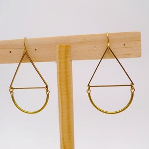 Raw brass earrings, Geometric dangle earrings, Simple earrings, Moden earrings image 4